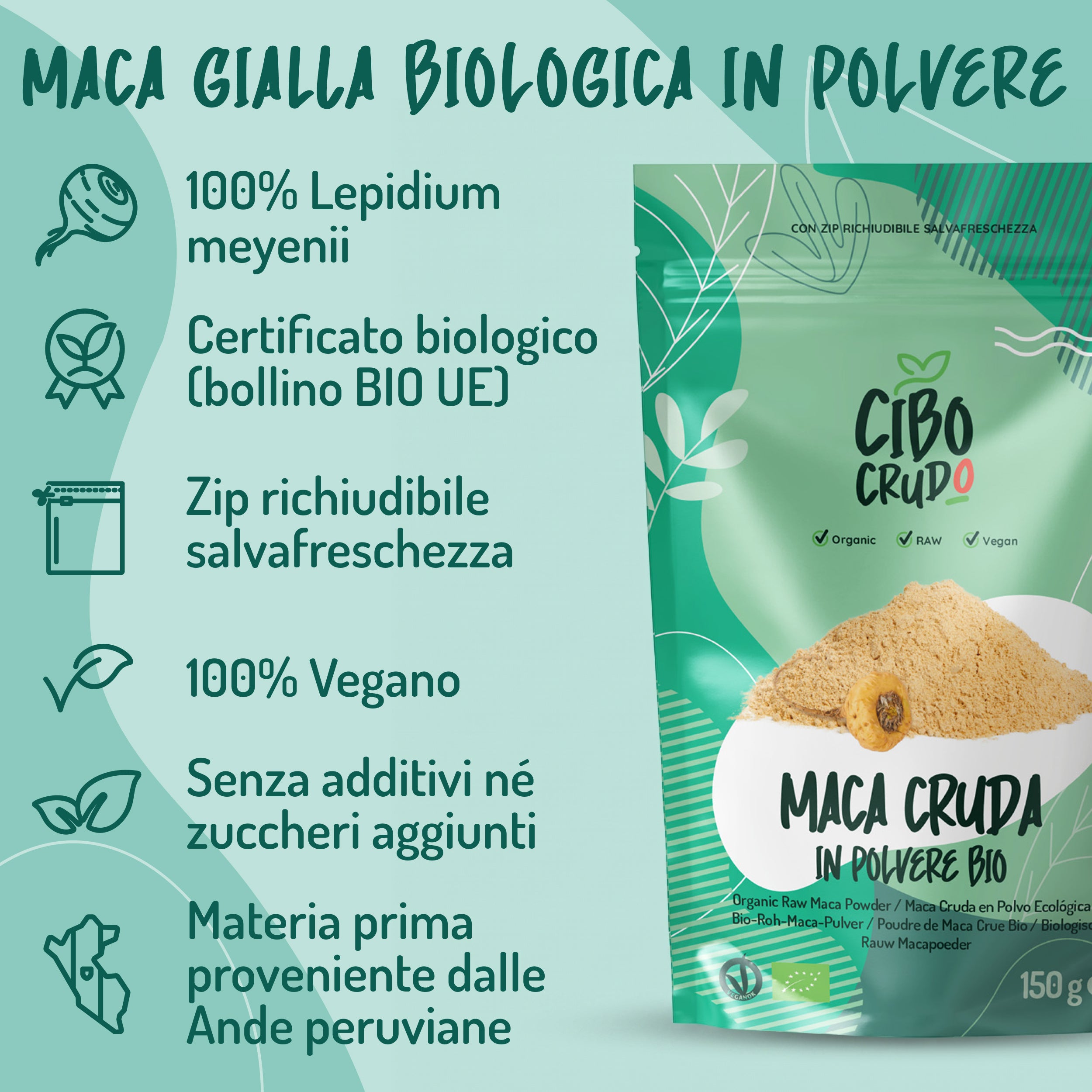 Maca Gialla in polvere cruda bio