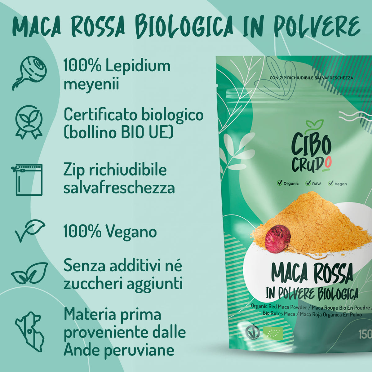 Maca Rossa in polvere Cruda Bio