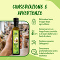 Infografica 'Conservazione e Avvertenze': chiusura, conservazione al fresco, allergene sesamo e consumo entro scadenza