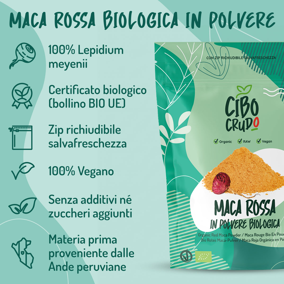 Maca Rossa in polvere Cruda Bio