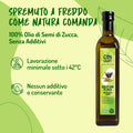 Infografica 'Proprietà': vegano, biologico, senza conservanti, crudo, ricco di antiossidanti naturali