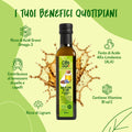 Infografica 'I tuoi benefici quotidiani': Omega-3, Acido Alfa-Linolenico, benessere di pelle e capelli, vitamine B1 ed E