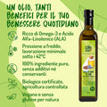 IInfografica 'Un olio, tanti benefici': Omega-3, ALA, pressione a freddo sotto 42°C, senza additivi, biologico certificato