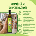 Infografica 'Modalità di conservazione': richiudere il tappo, conservare al fresco, non cuocere, consumare entro scadenza