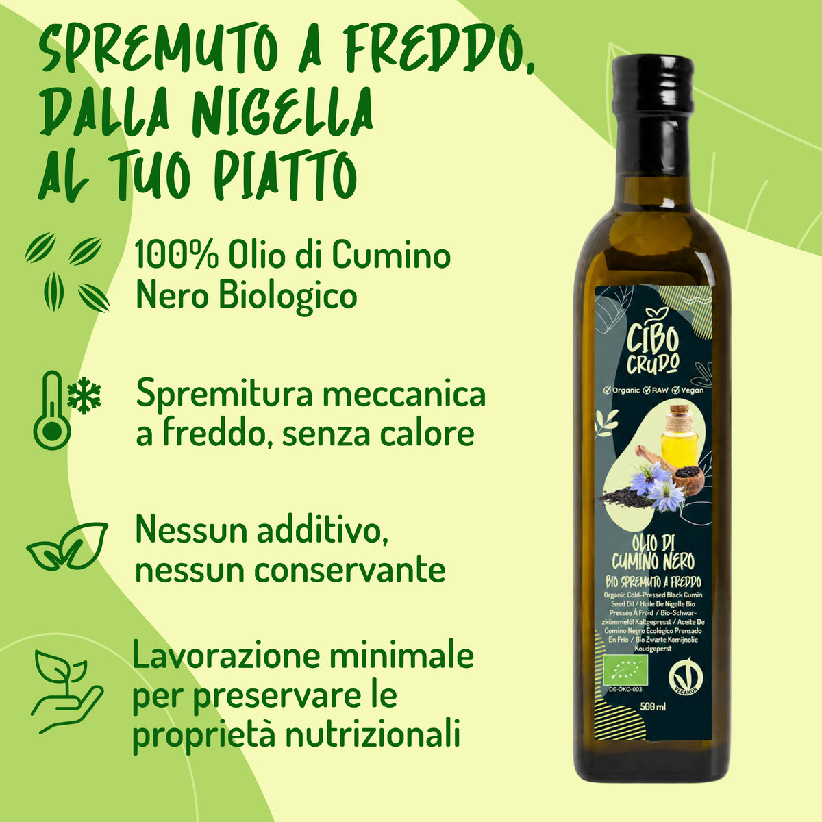 Olio di Cumino Nero Spremuto a Freddo Crudo e Bio