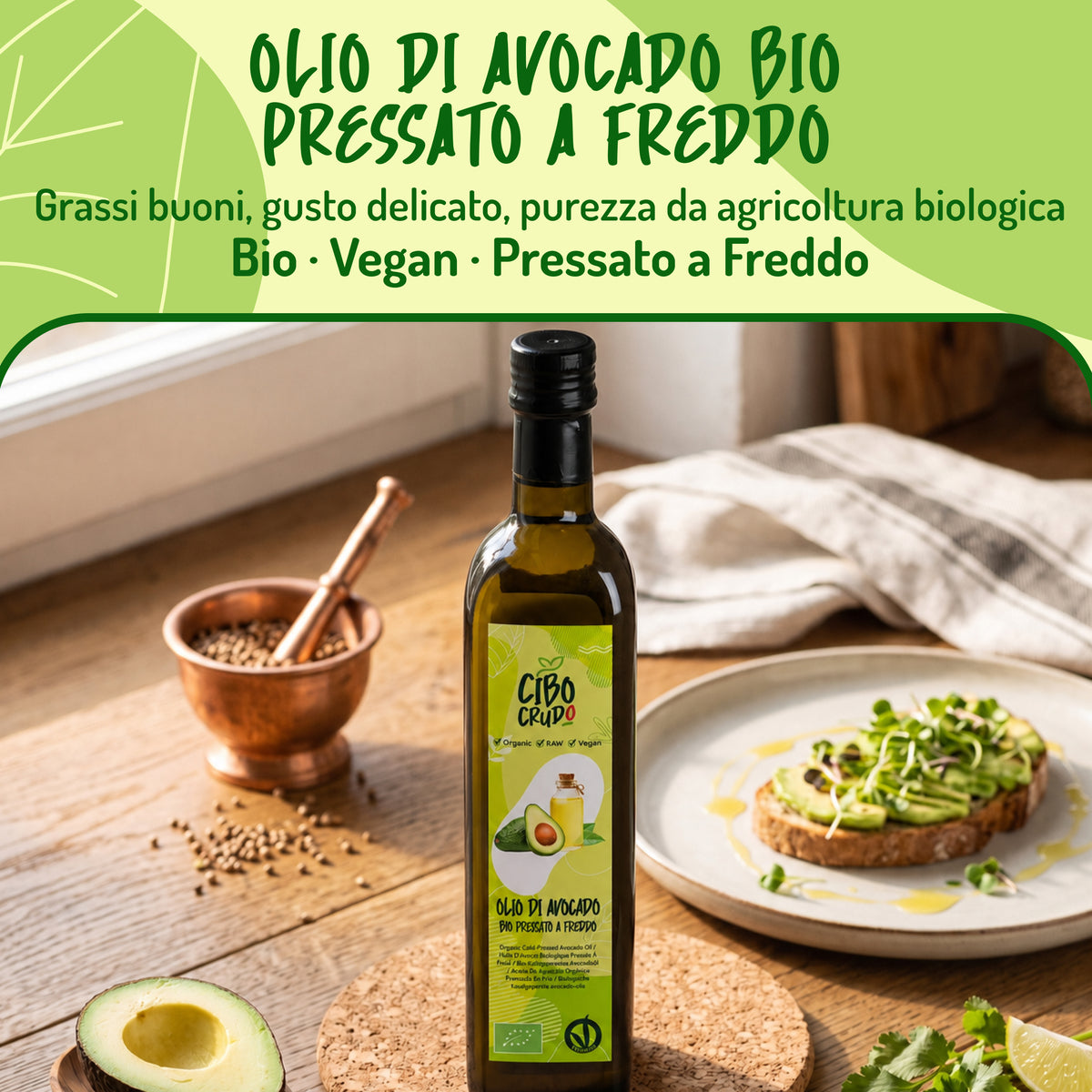 Olio di Avocado Crudo Pressato a Freddo Bio