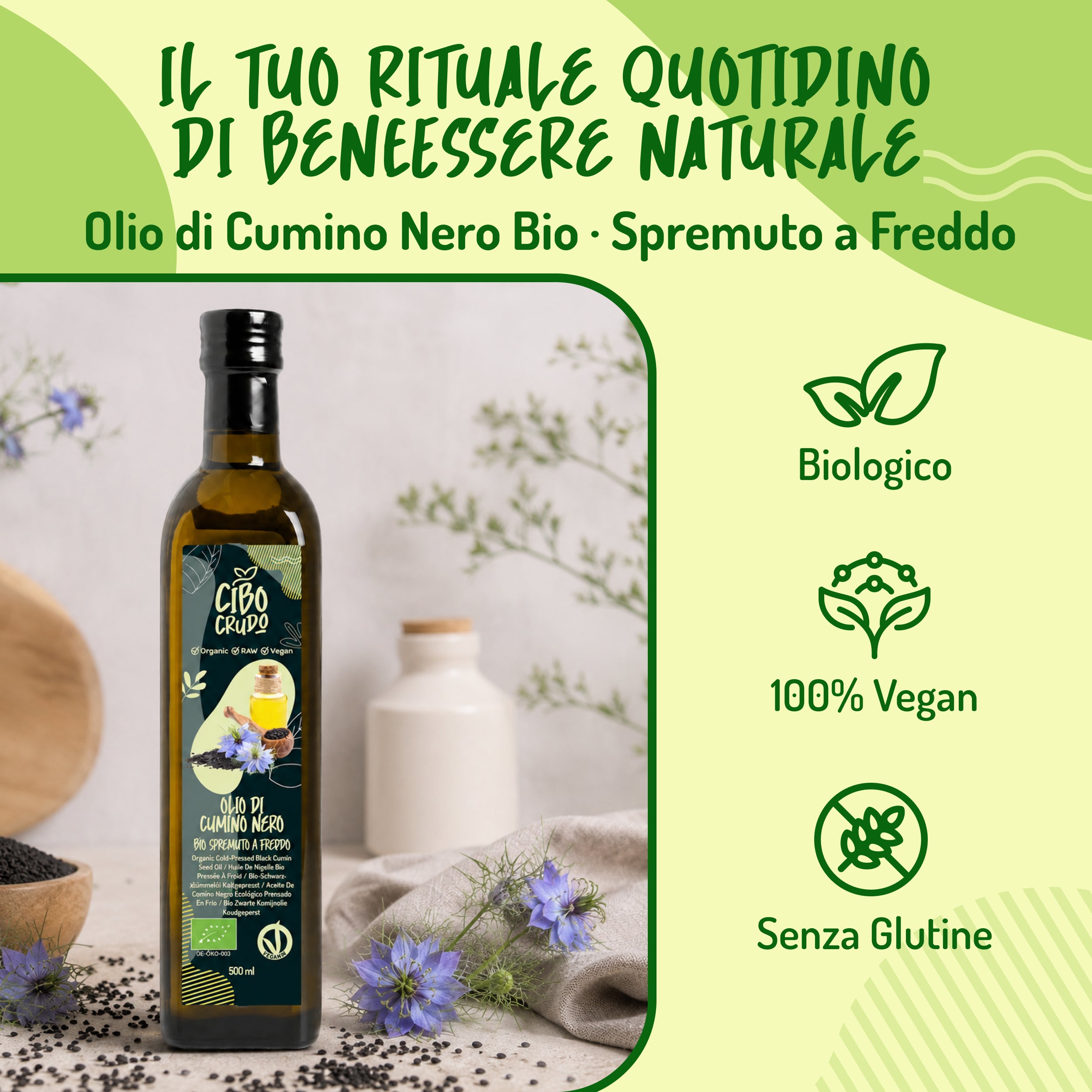 Olio di Cumino Nero Spremuto a Freddo Crudo e Bio