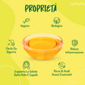 Infografica 'Proprietà': vegano, biologico, facile da digerire, riduce infiammazione, ricco di acidi grassi essenziali