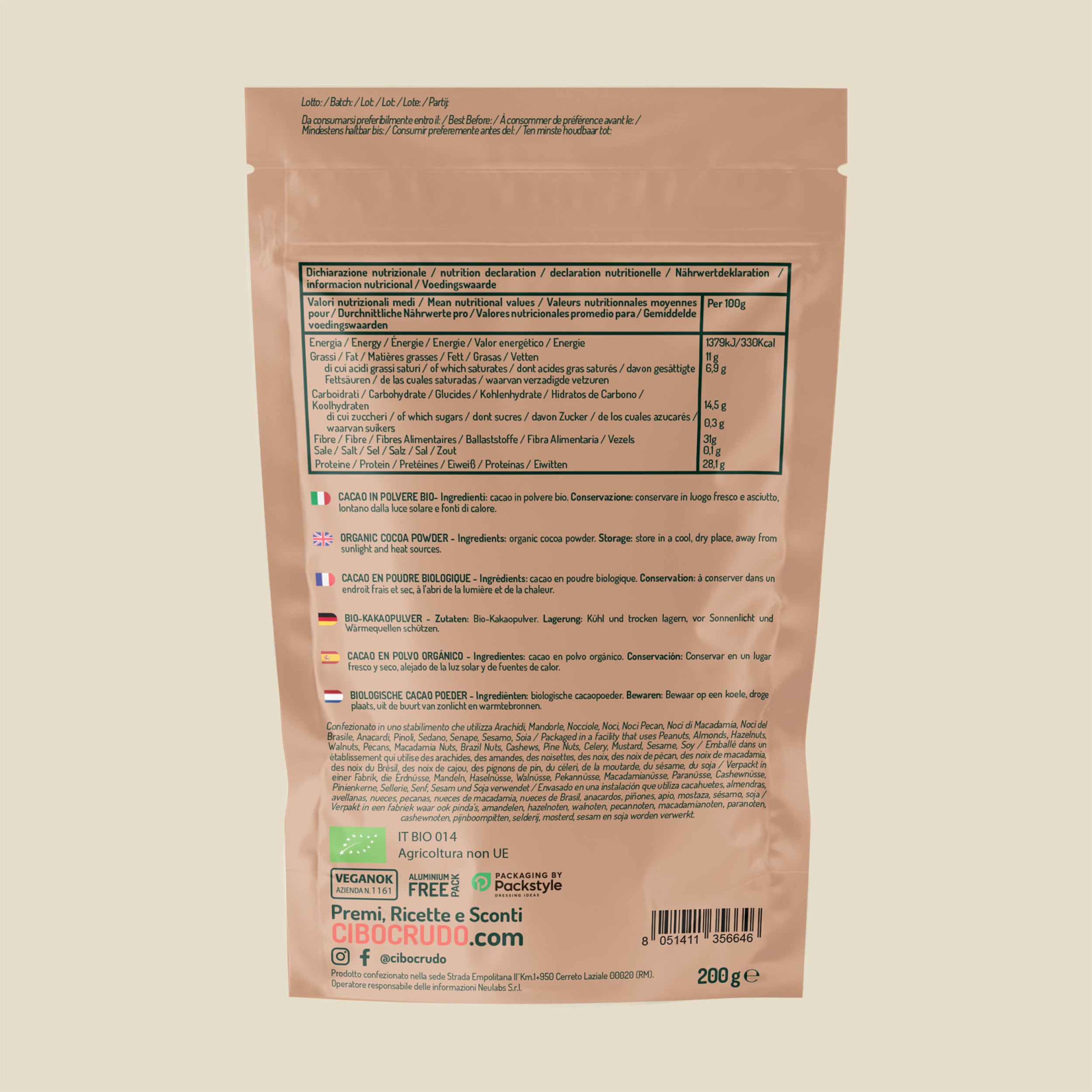 Cacao Amaro in Polvere Bio Naturale