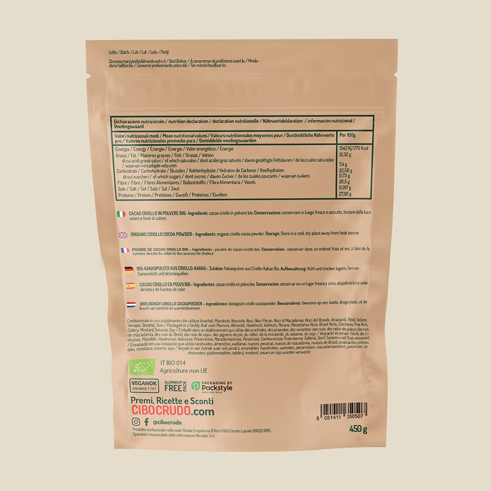 Cacao Amaro In Polvere Criollo Crudo e Bio Puro al 100%